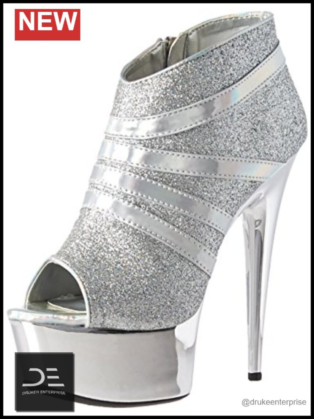 Glitter Platform Sandals with Ankle Strap and Zipper Closure